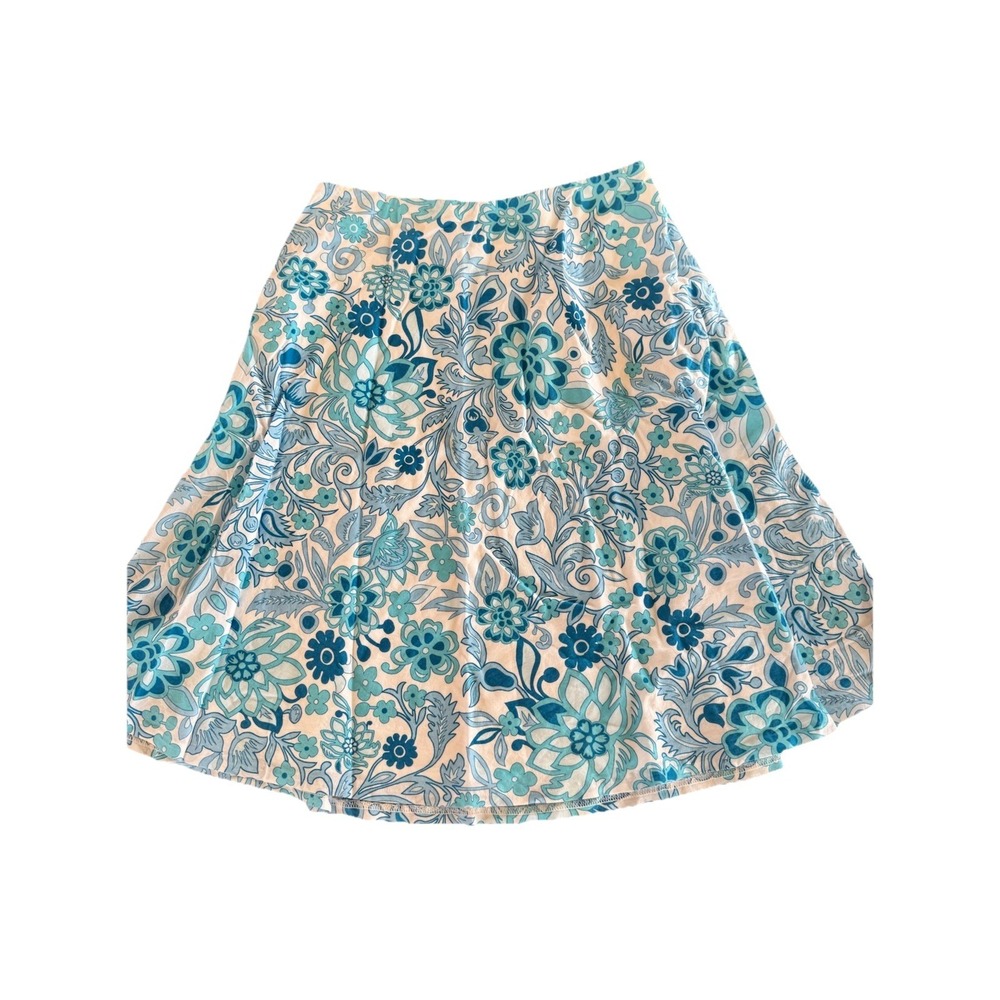 GAP Blue A-Line Knee-Length White Retro Preppy Floral 100% Cotton Skirt 2 EUC